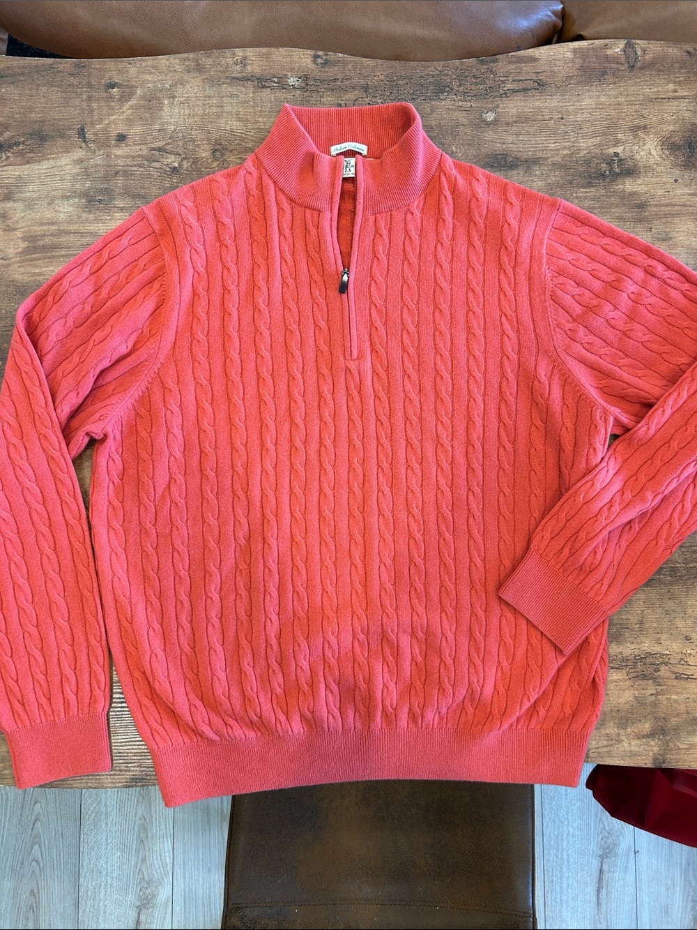 Fairway & Greene Coral Cable-Knit Half-Zip Sweater 100% Italian Cashmere